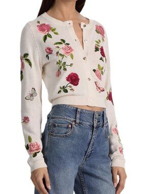 Alice and Olivia Dollie Crewneck Cardigan Sweater
